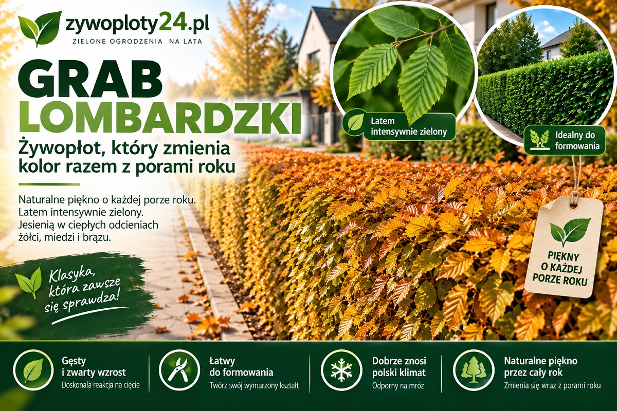 Grab Lombardzki – wygląd żywopłotu latem i jesienią